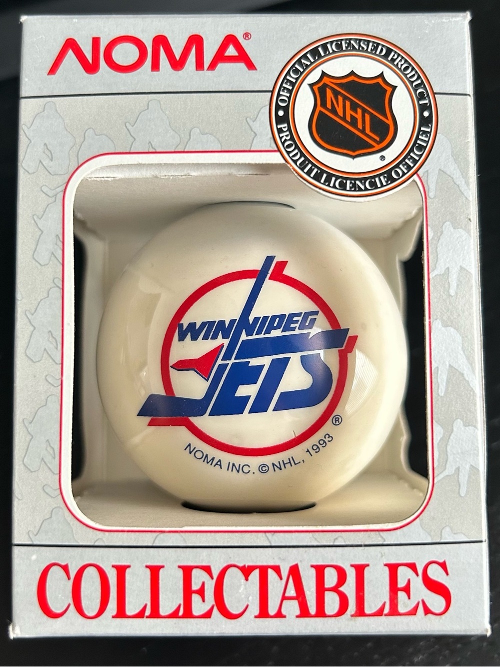 Vintage Winnipeg Jets Collectible NOMA glass ball Christmas ornament. NIB